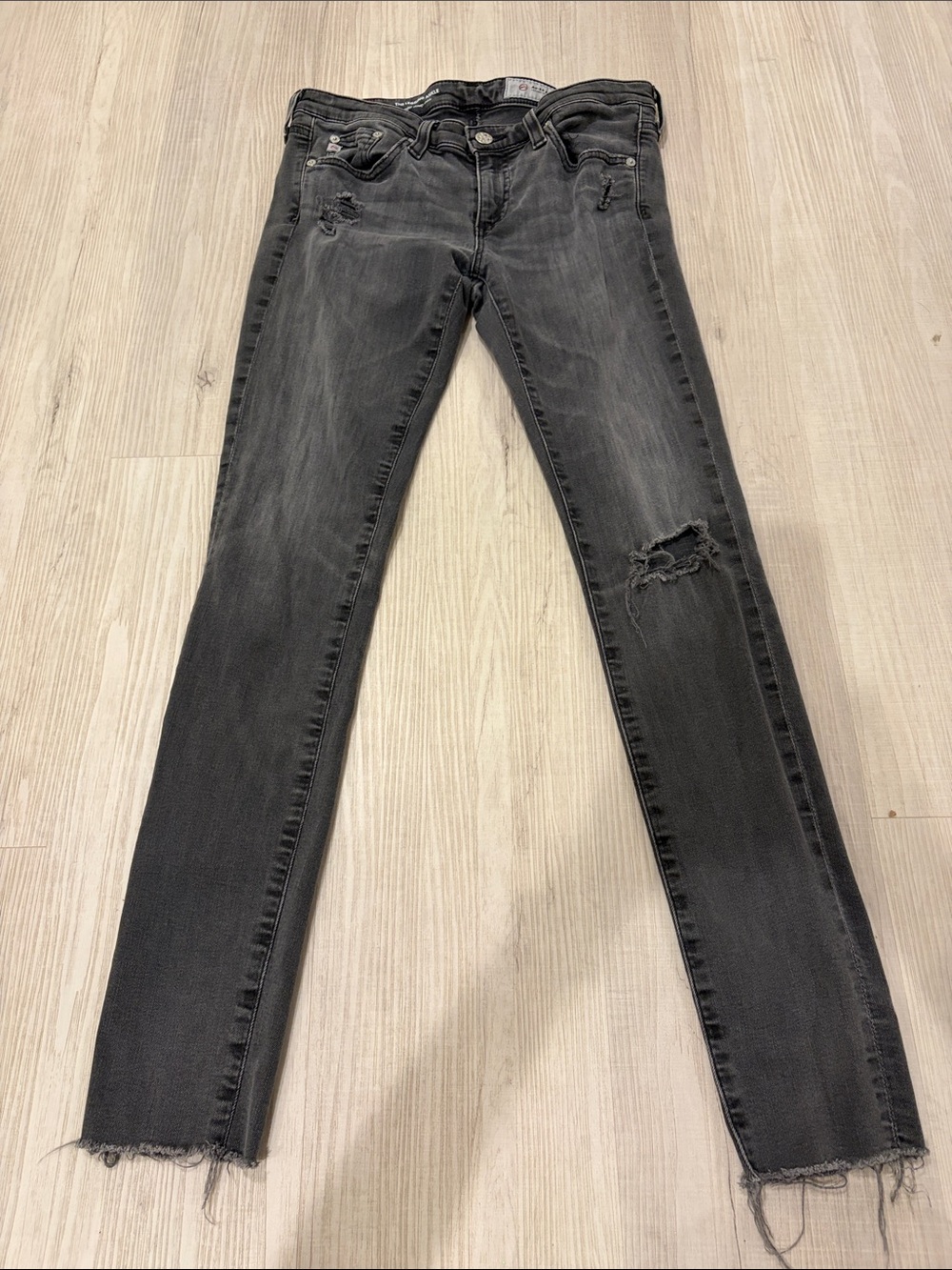 Ag Adriano Goldschmied Black Washed Distressed Skinny Jeans